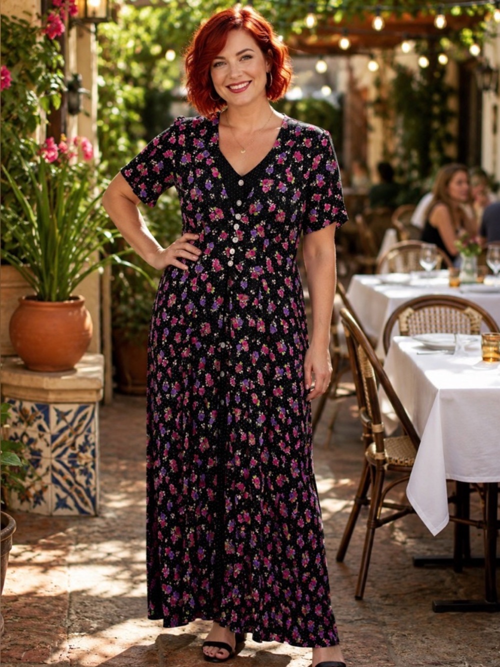 BGB Maxi Black Pink & Purple Floral Summer Dress Size 10